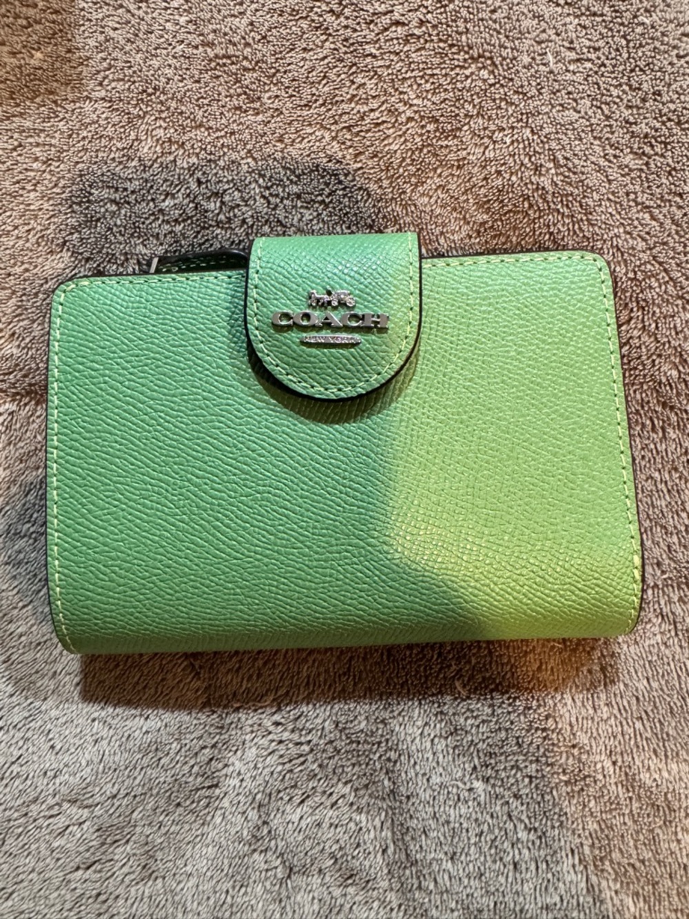 COACH Soft Green Pebbled Leather Snap Wallet